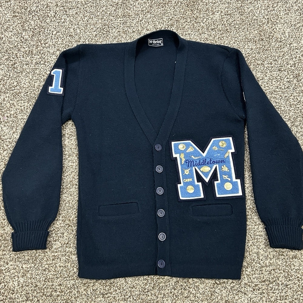 Vintage 1980s McBriar Letterman Varsity Cardigan Sweater Men's Medium USA